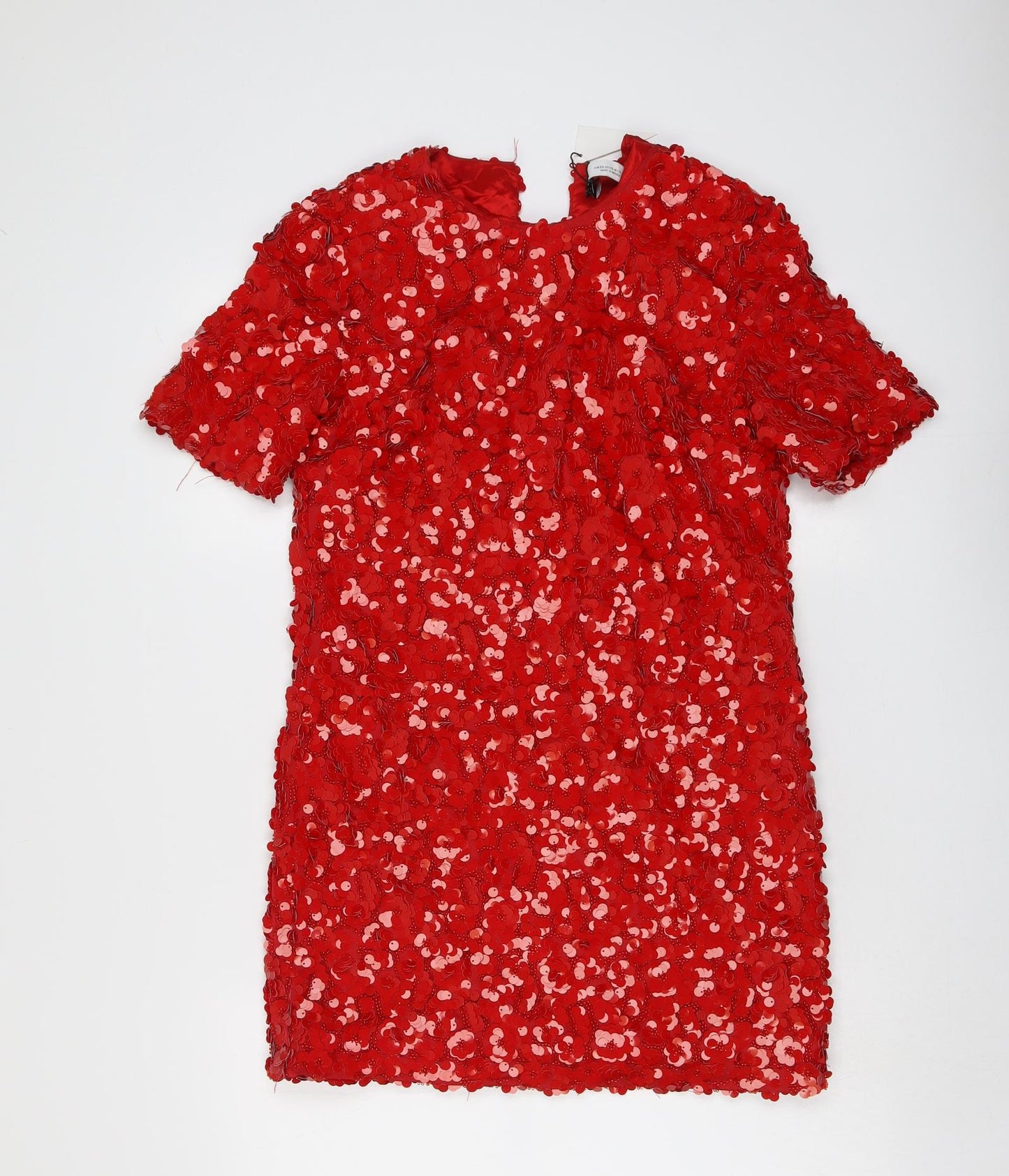 Zara Womens Red Viscose A-Line Size XS Round Neck Button