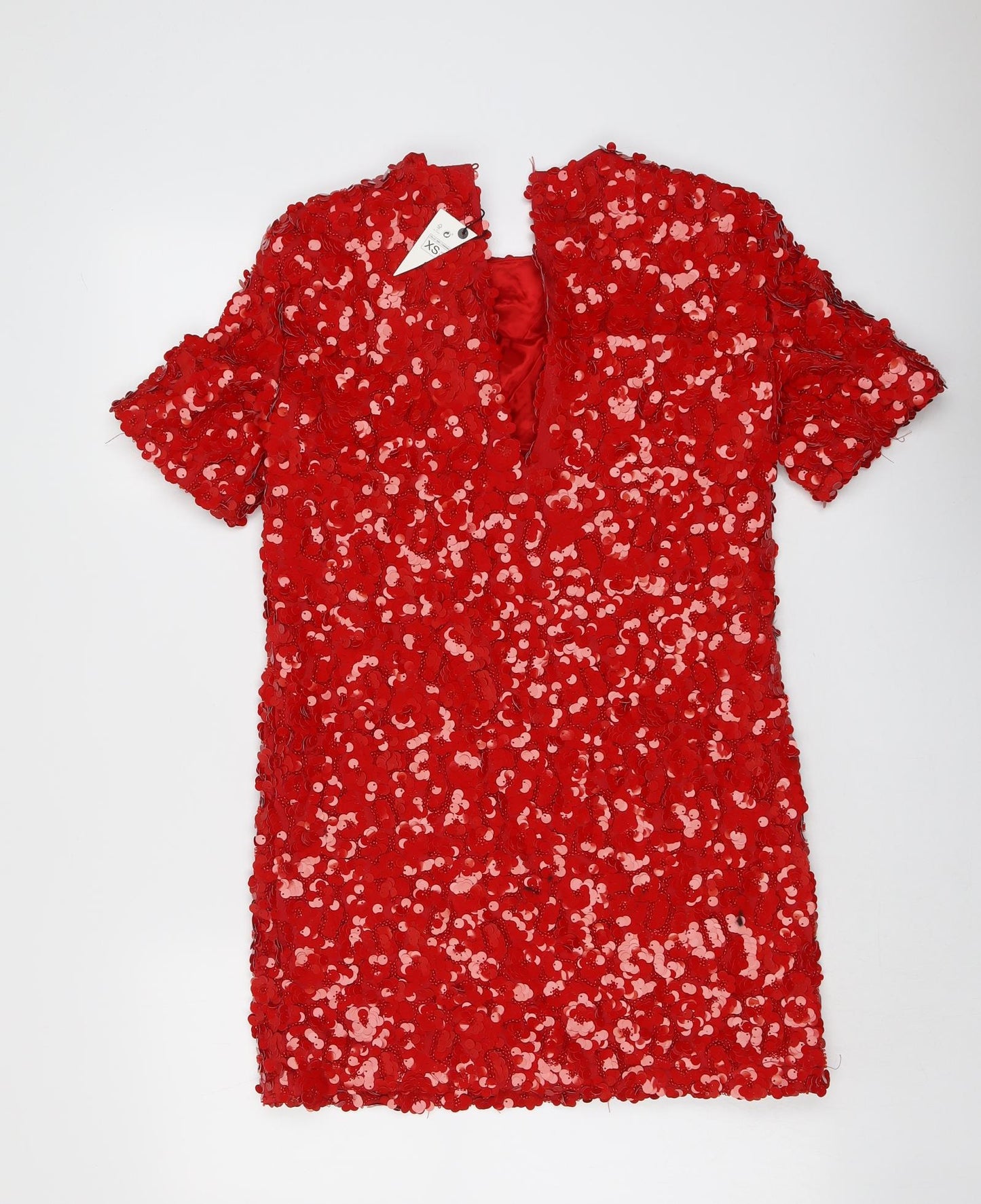 Zara Womens Red Viscose A-Line Size XS Round Neck Button