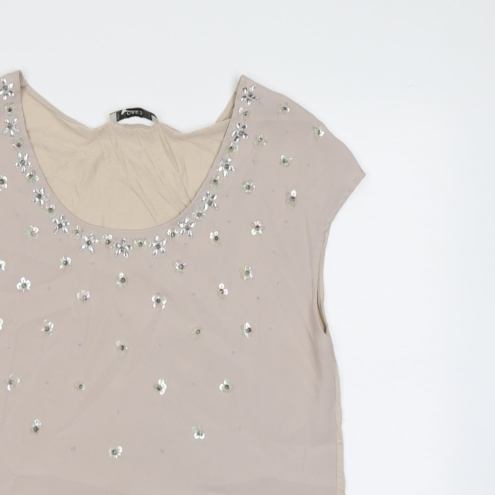 Oasis Womens Beige Polyester Basic Blouse Size M Scoop Neck - Embellished