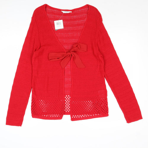 Editions Womens Red V-Neck Acrylic Cardigan Jumper Size M