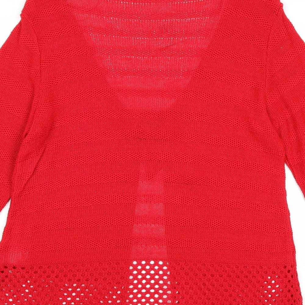 Editions Womens Red V-Neck Acrylic Cardigan Jumper Size M