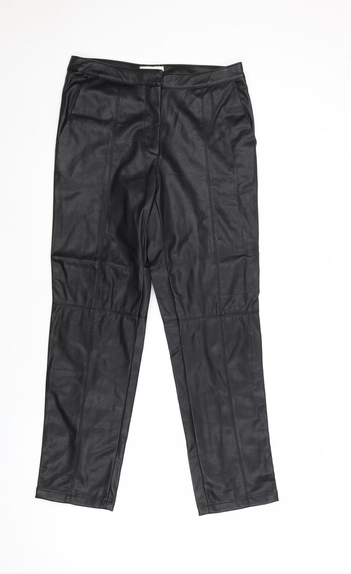 H&M Womens Black Polyurethane Trousers Size 8 Regular Zip