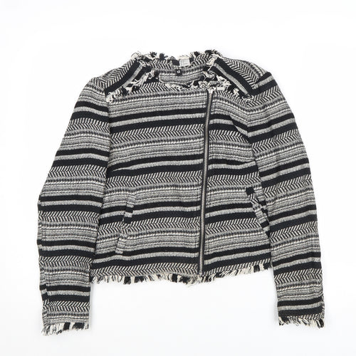 Divided by H&M Womens Multicoloured Striped Biker Jacket Size 12 Zip
