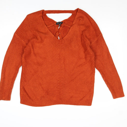 New Look Womens Orange V-Neck Aramid Pullover Jumper Size S
