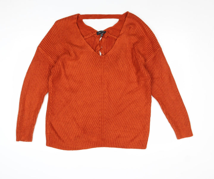New Look Womens Orange V-Neck Aramid Pullover Jumper Size S