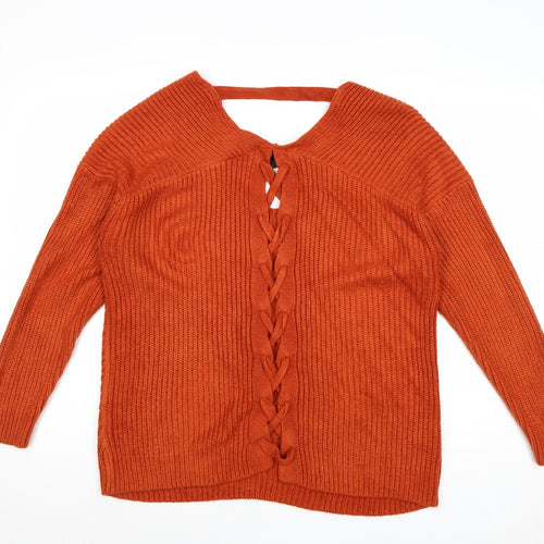 New Look Womens Orange V-Neck Aramid Pullover Jumper Size S