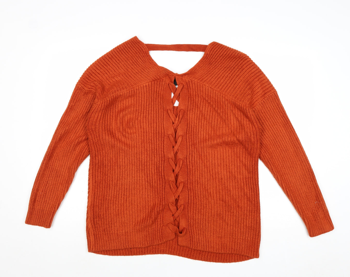 New Look Womens Orange V-Neck Aramid Pullover Jumper Size S