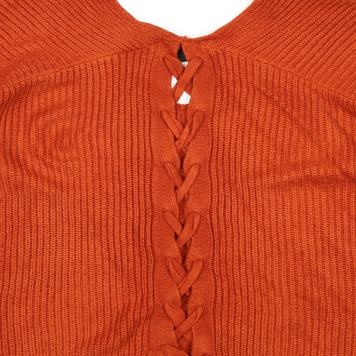 New Look Womens Orange V-Neck Aramid Pullover Jumper Size S