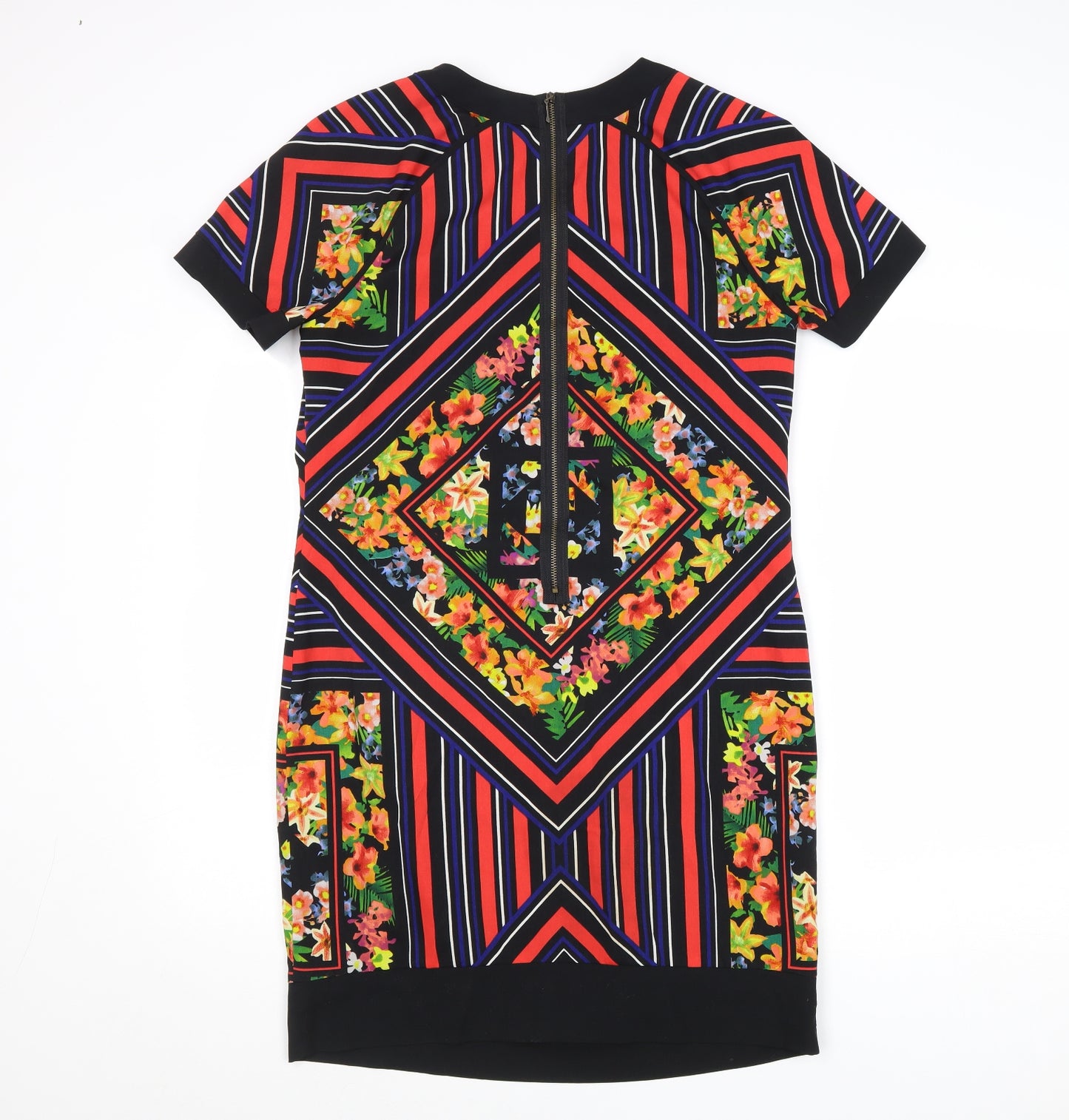 Limited Collection Womens Multicoloured Geometric Polyester A-Line Size 10 Round Neck Zip