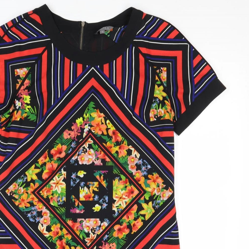 Limited Collection Womens Multicoloured Geometric Polyester A-Line Size 10 Round Neck Zip