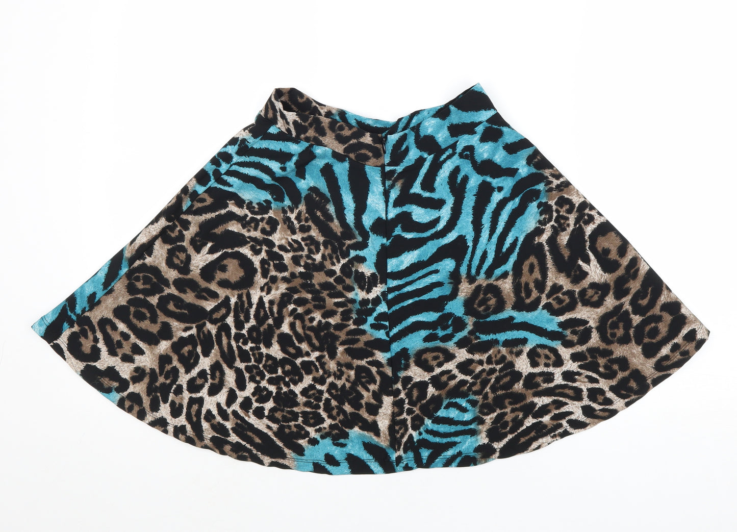 Miss Poem Womens Multicoloured Animal Print Polyester Skater Skirt Size S Zip - Leopard Tiger Pattern