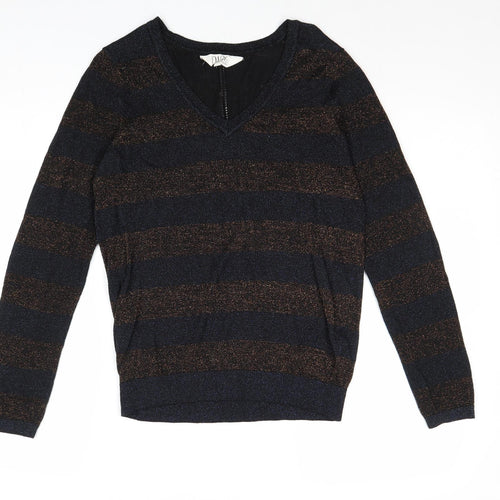 Nine Savannah Miller Womens Multicoloured V-Neck Striped Viscose Pullover Jumper Size 10
