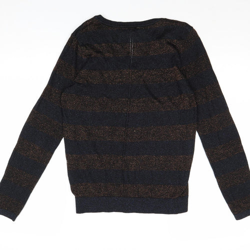 Nine Savannah Miller Womens Multicoloured V-Neck Striped Viscose Pullover Jumper Size 10