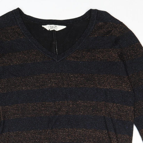 Nine Savannah Miller Womens Multicoloured V-Neck Striped Viscose Pullover Jumper Size 10