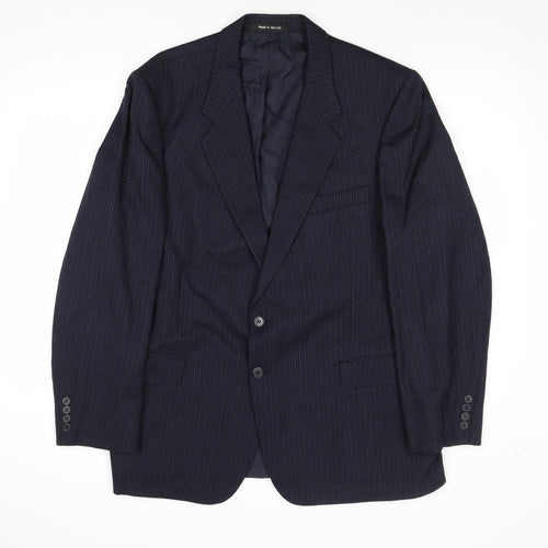 St Michael Mens Blue Striped Wool Jacket Suit Jacket Size 44 Regular