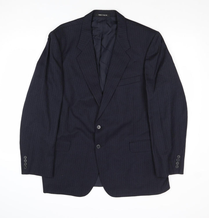St Michael Mens Blue Striped Wool Jacket Suit Jacket Size 44 Regular