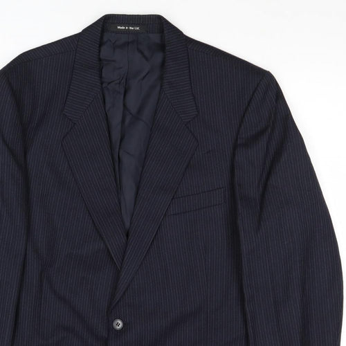 St Michael Mens Blue Striped Wool Jacket Suit Jacket Size 44 Regular