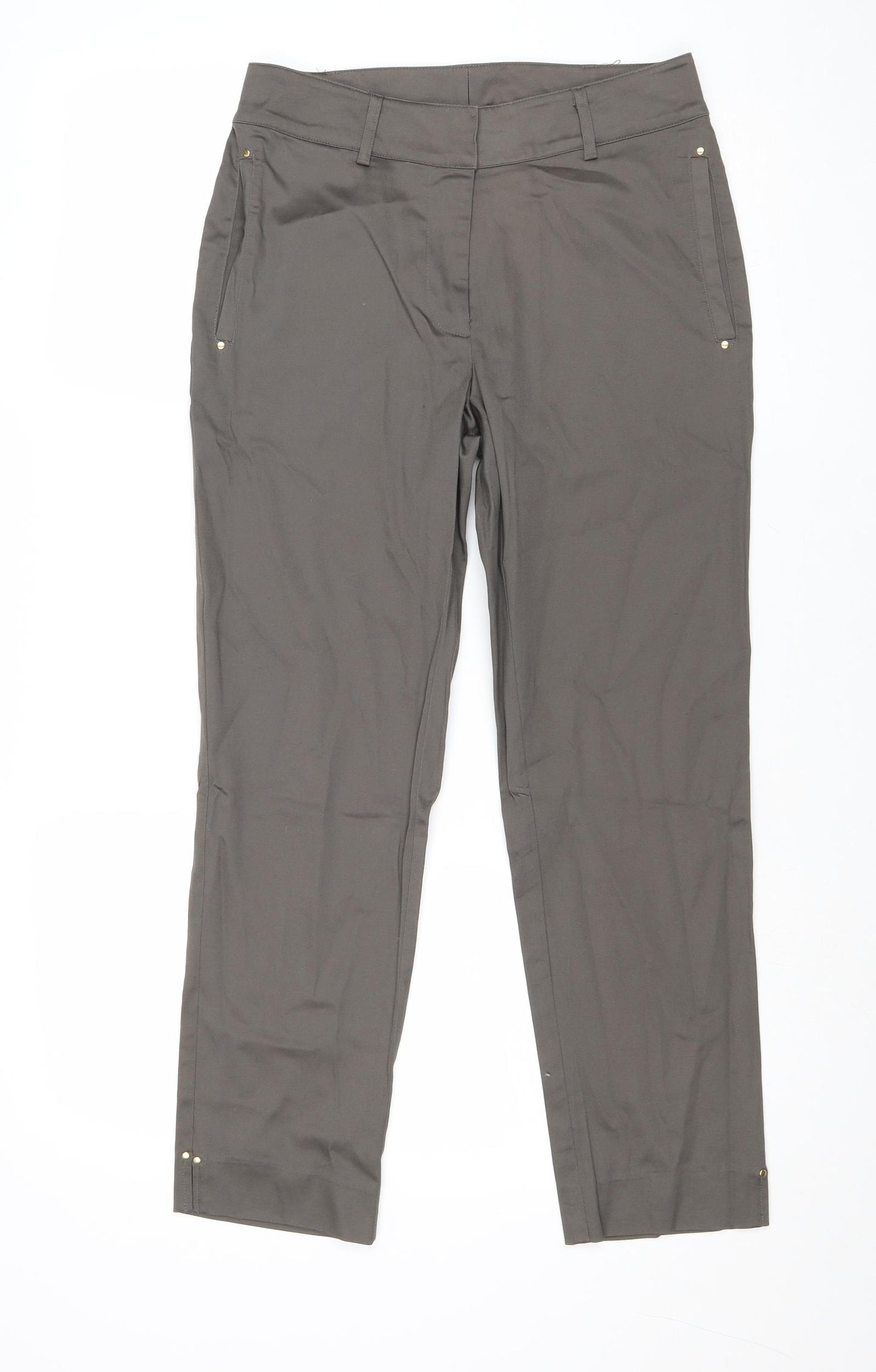 Marks and Spencer Womens Brown Cotton Trousers Size 8 Regular Zip