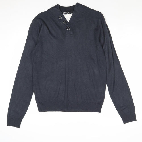 UrbanSpirit Mens Blue V-Neck Acrylic Pullover Jumper Size S Long Sleeve