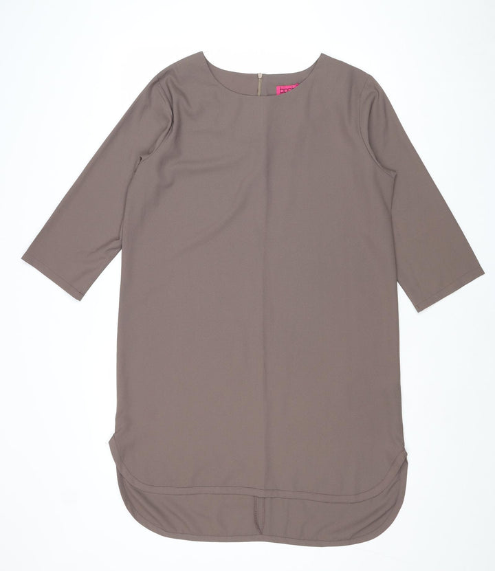 Boohoo Womens Brown Polyester A-Line Size 14 Round Neck Zip