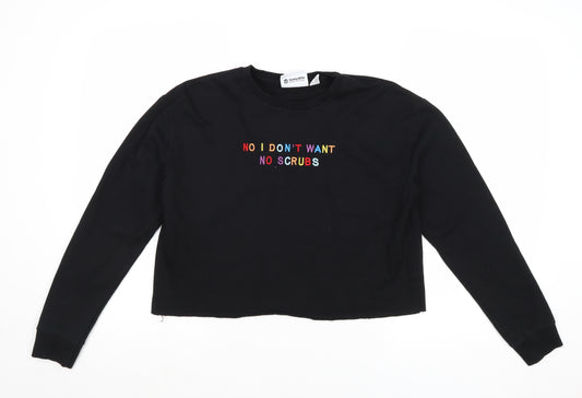 Front view of Sony women’s black polyester pullover sweatshirt, size XS, pullover - no i don't want no scrubs