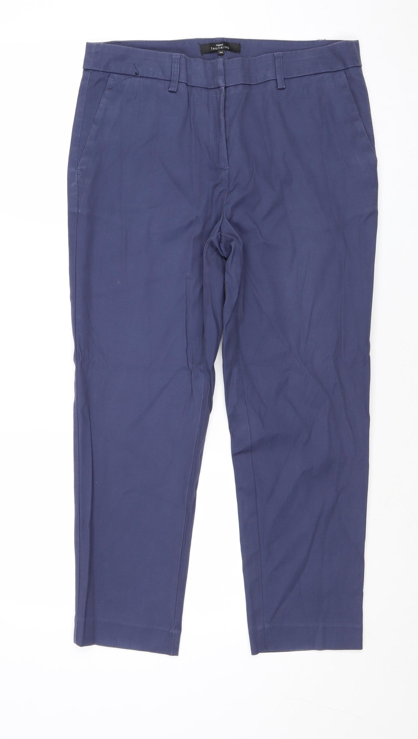 NEXT Womens Blue Cotton Chino Trousers Size 12 Regular Zip