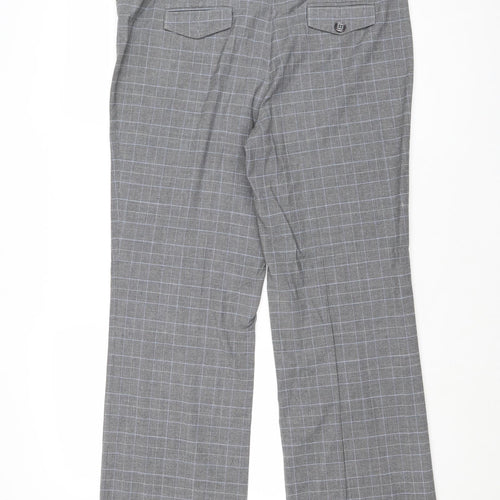 CC Womens Grey Plaid Polyester Trousers Size 14 Regular Zip