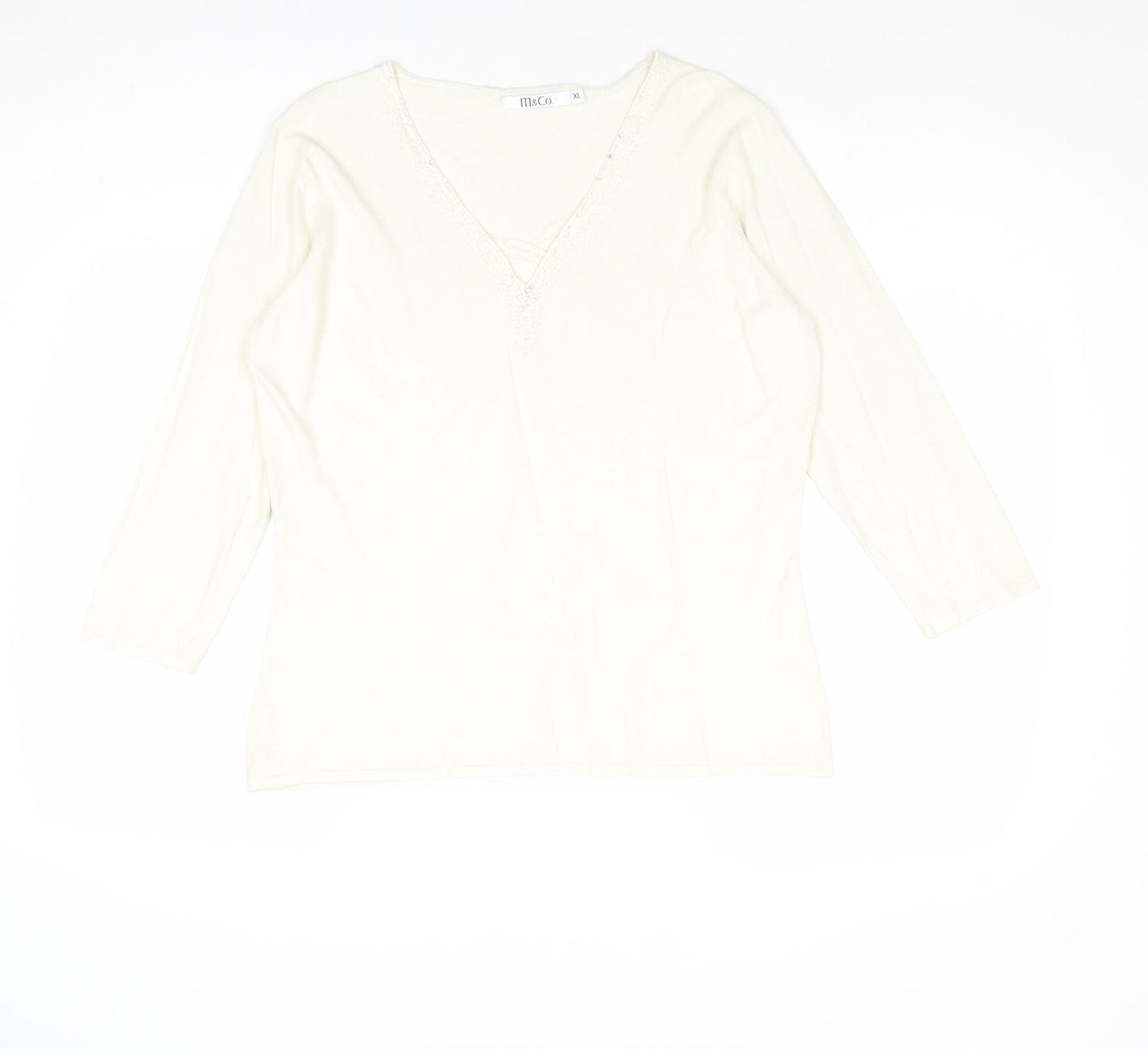 M&Co Womens Ivory V-Neck Viscose Pullover Jumper Size XL