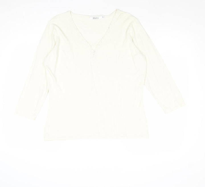 M&Co Womens Ivory V-Neck Viscose Pullover Jumper Size XL