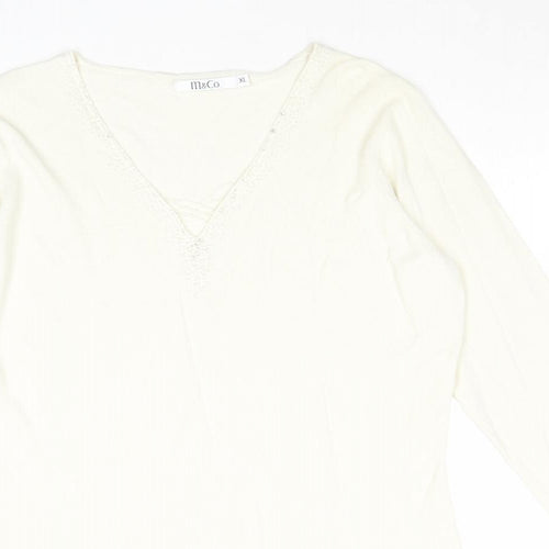 M&Co Womens Ivory V-Neck Viscose Pullover Jumper Size XL