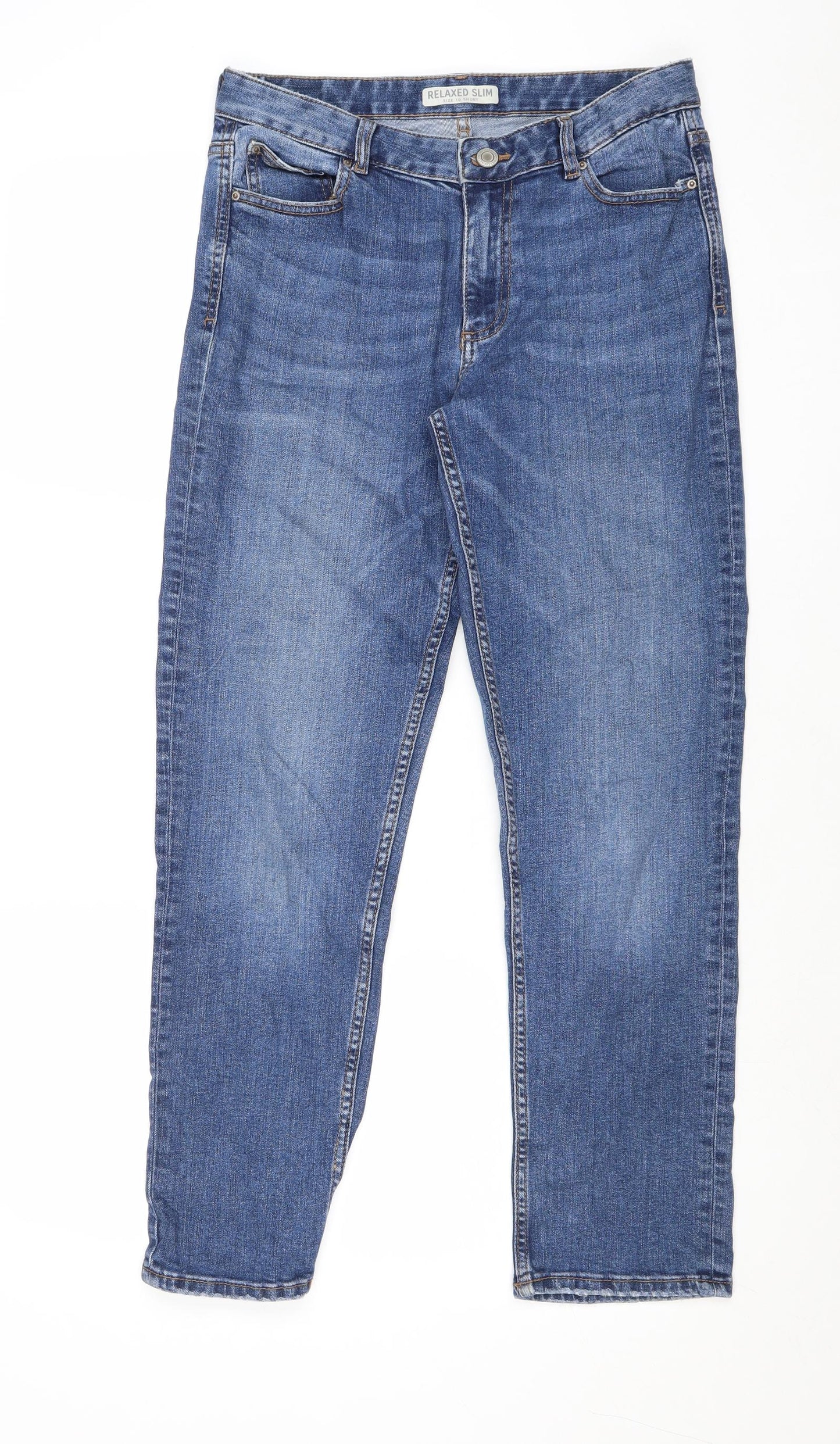 Marks and Spencer Womens Blue Cotton Straight Jeans Size 10 Regular Zip