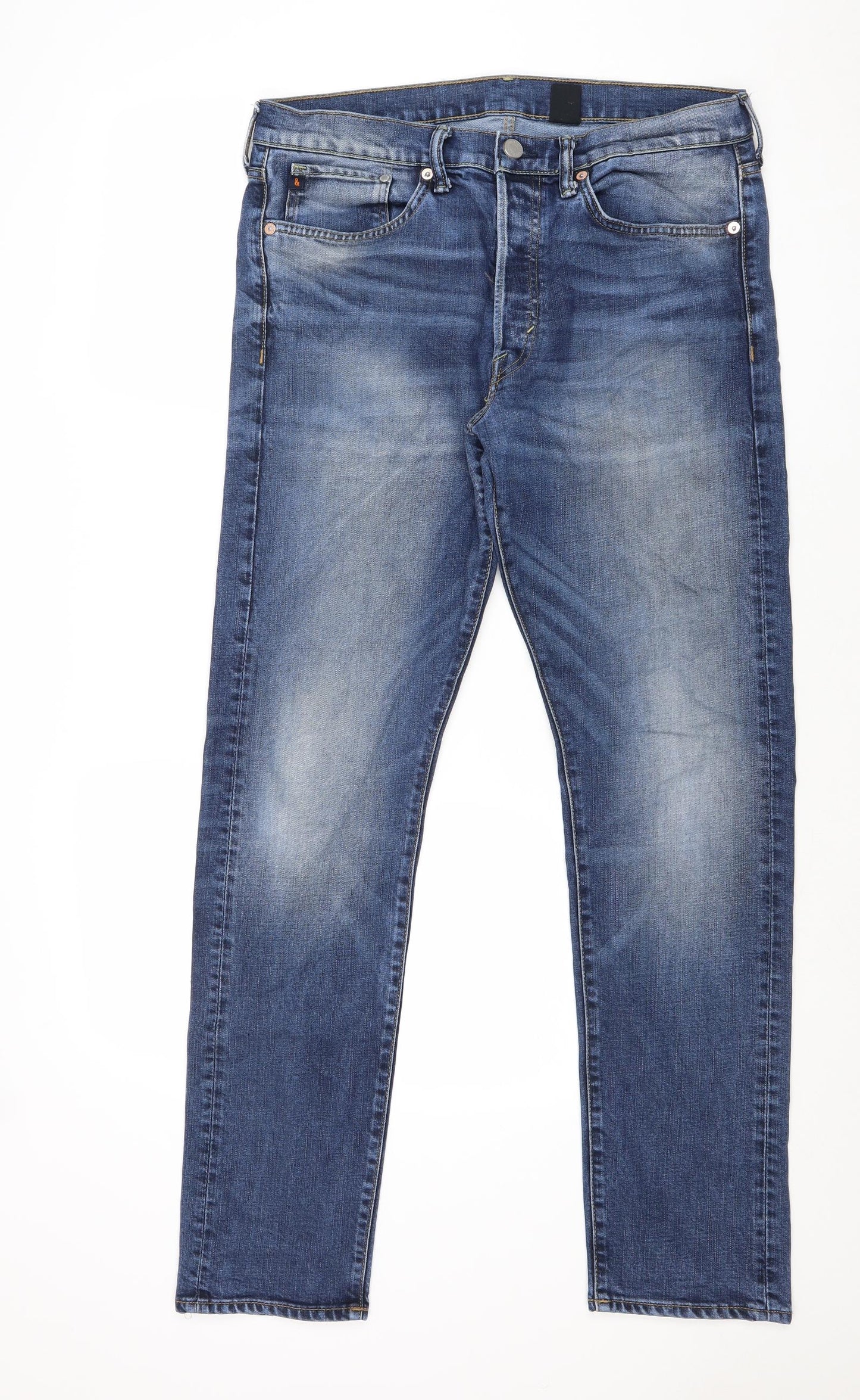 H&M Mens Blue Cotton Blend Skinny Jeans Size 34 in Regular Button