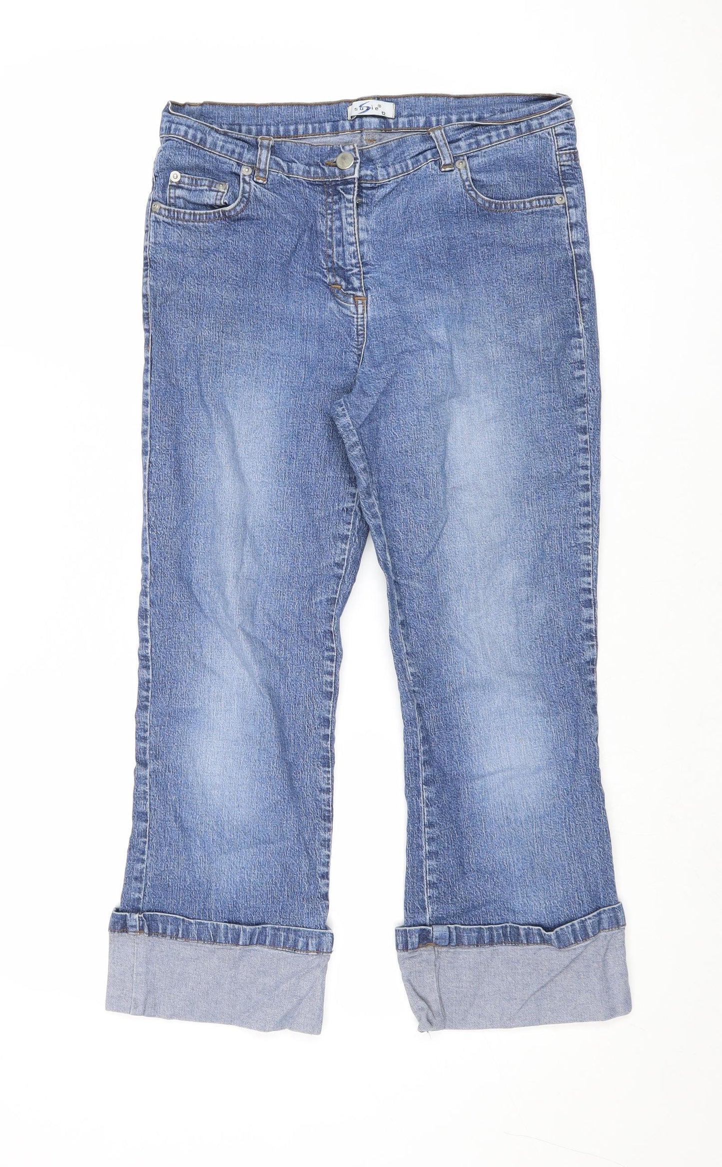 Suzie Womens Blue Cotton Straight Jeans Size 12 Regular Zip