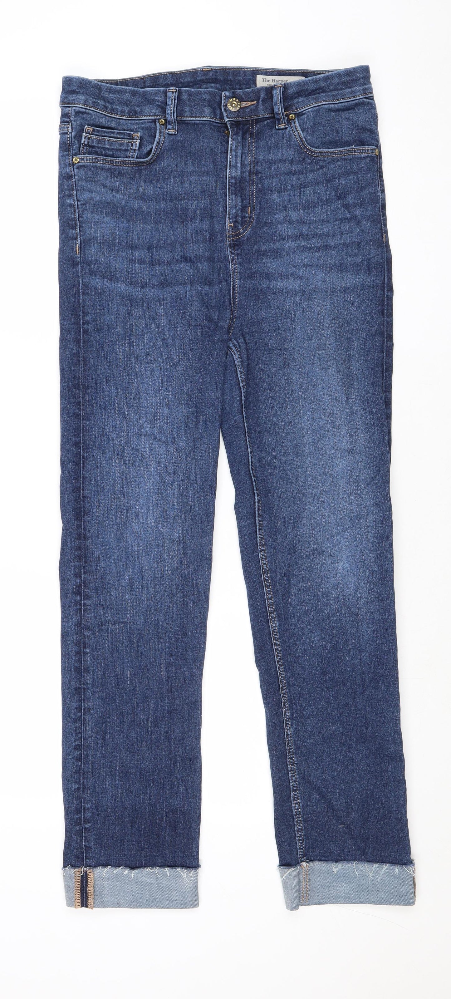 Marks and Spencer Womens Blue Cotton Straight Jeans Size 12 Regular Zip