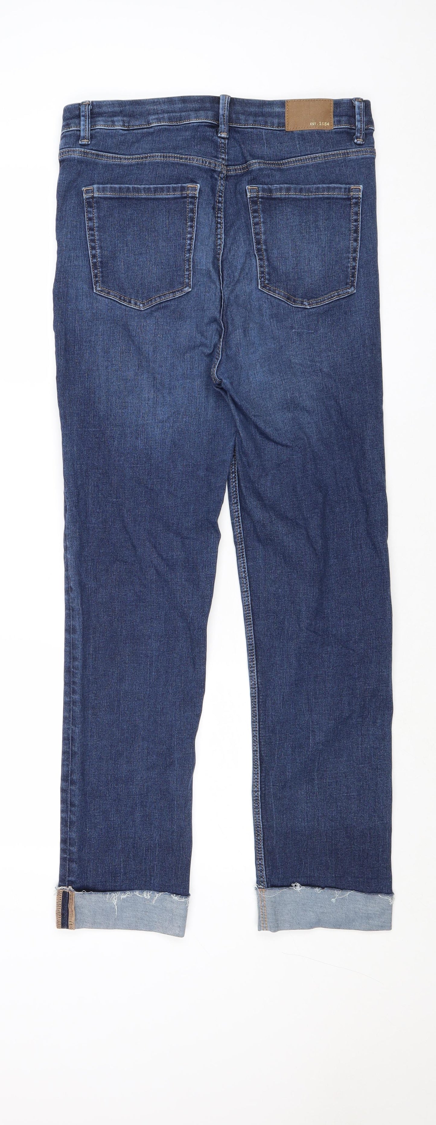 Marks and Spencer Womens Blue Cotton Straight Jeans Size 12 Regular Zip