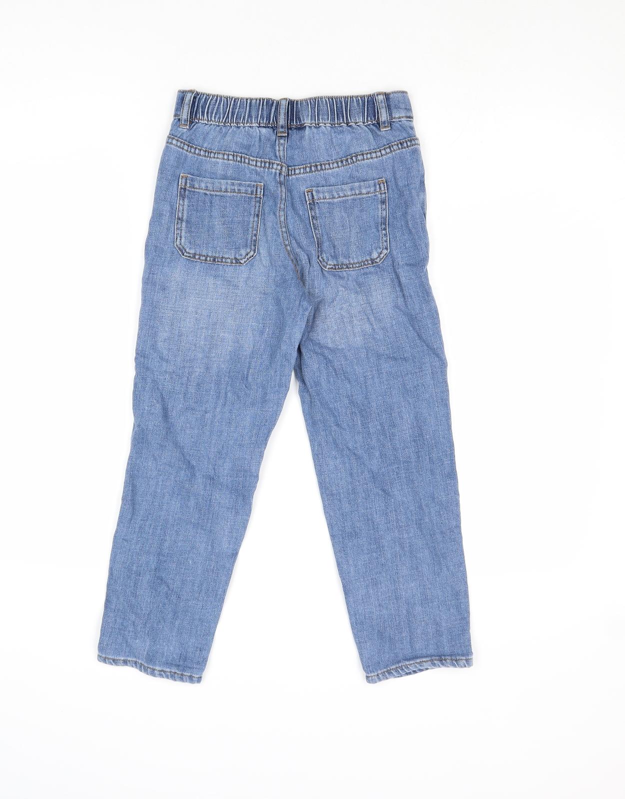 Marks and Spencer Girls Blue Cotton Tapered Jeans Size 7-8 Years Regular Button