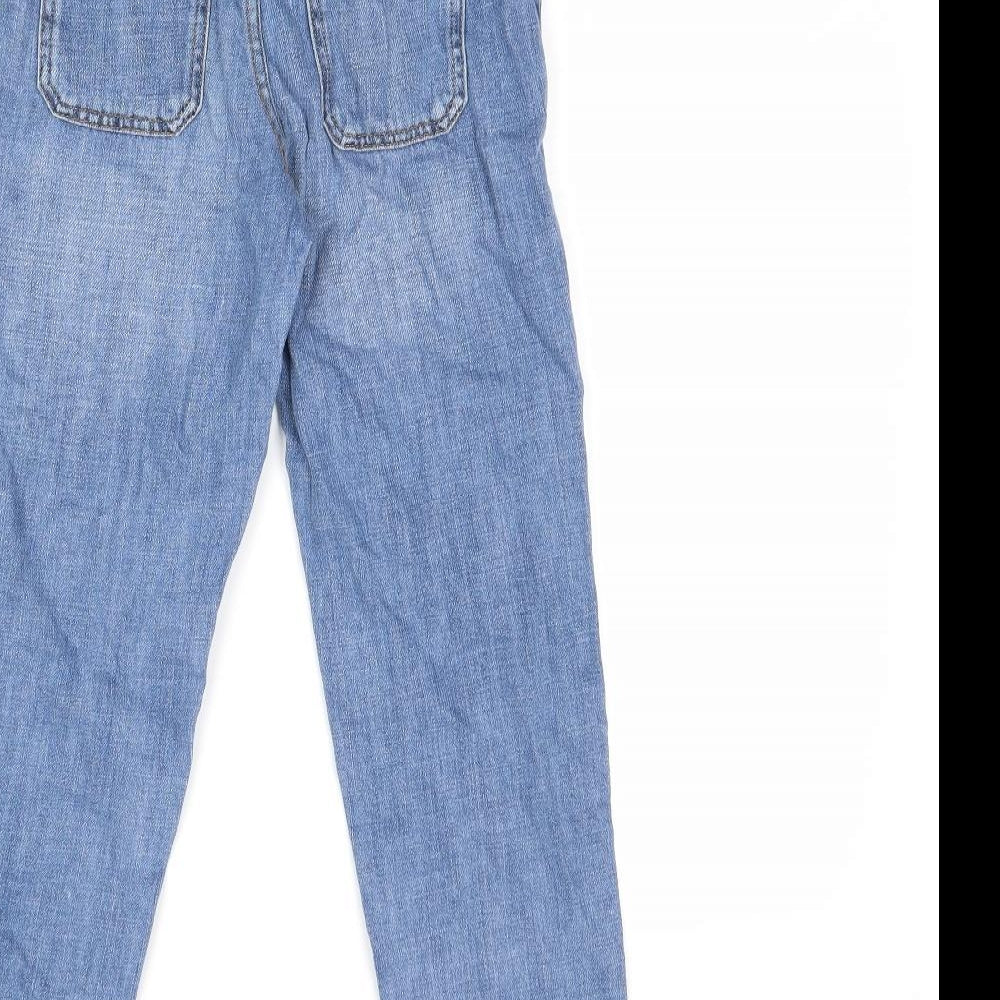 Marks and Spencer Girls Blue Cotton Tapered Jeans Size 7-8 Years Regular Button