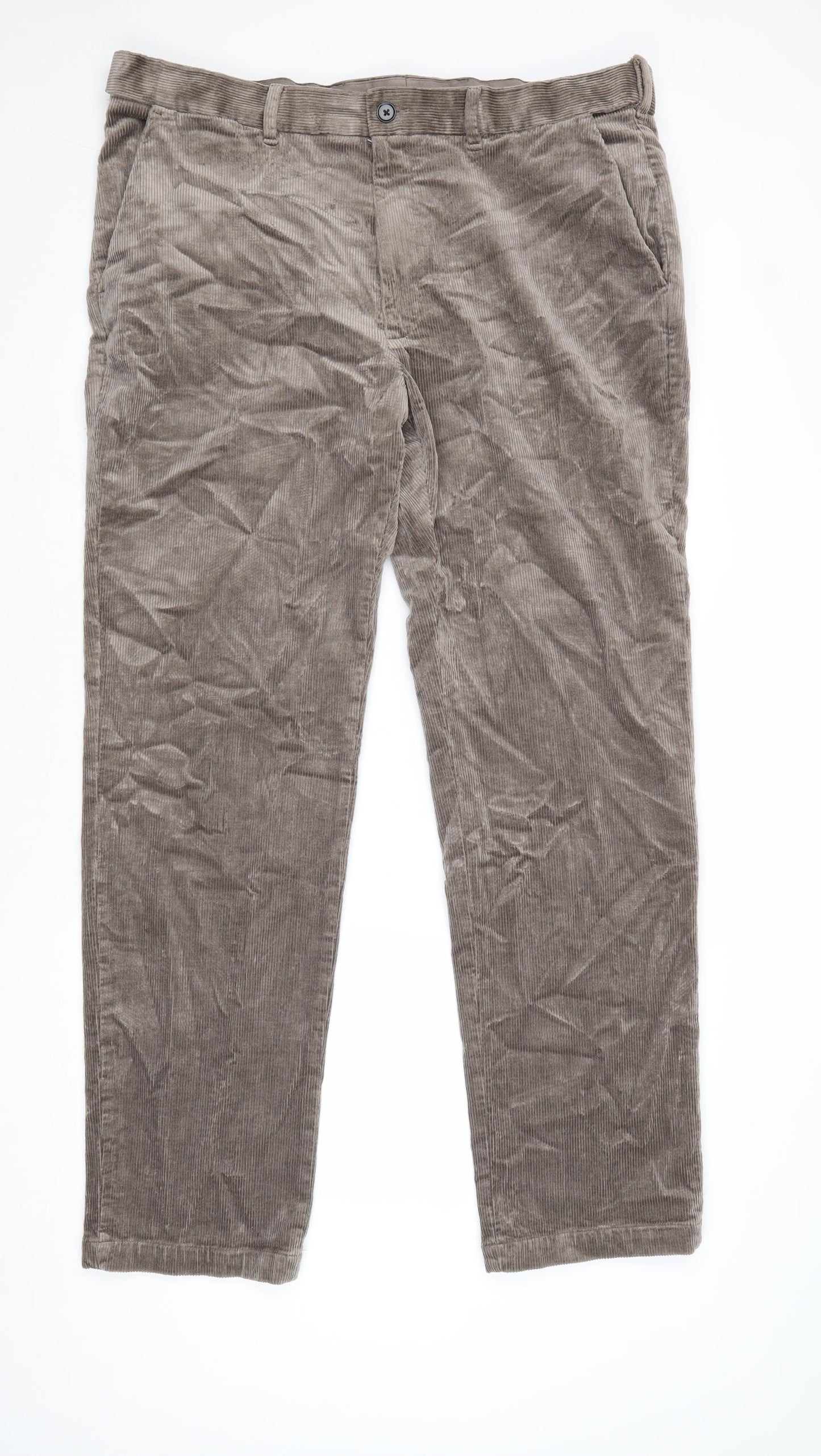Marks and Spencer Mens Brown Cotton Trousers Size 40 in Regular Zip