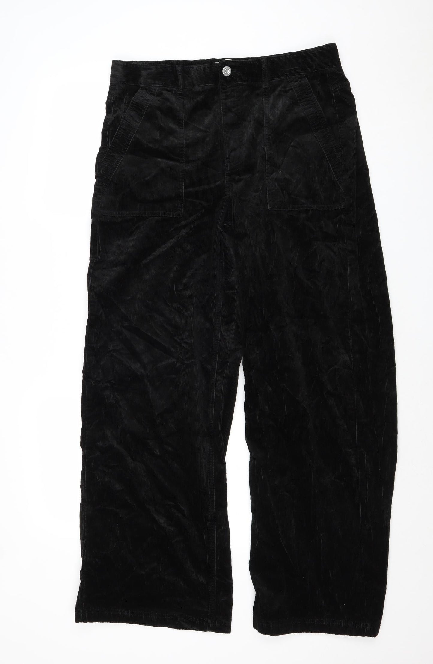 Per Una Womens Black Cotton Trousers Size 14 Regular Zip