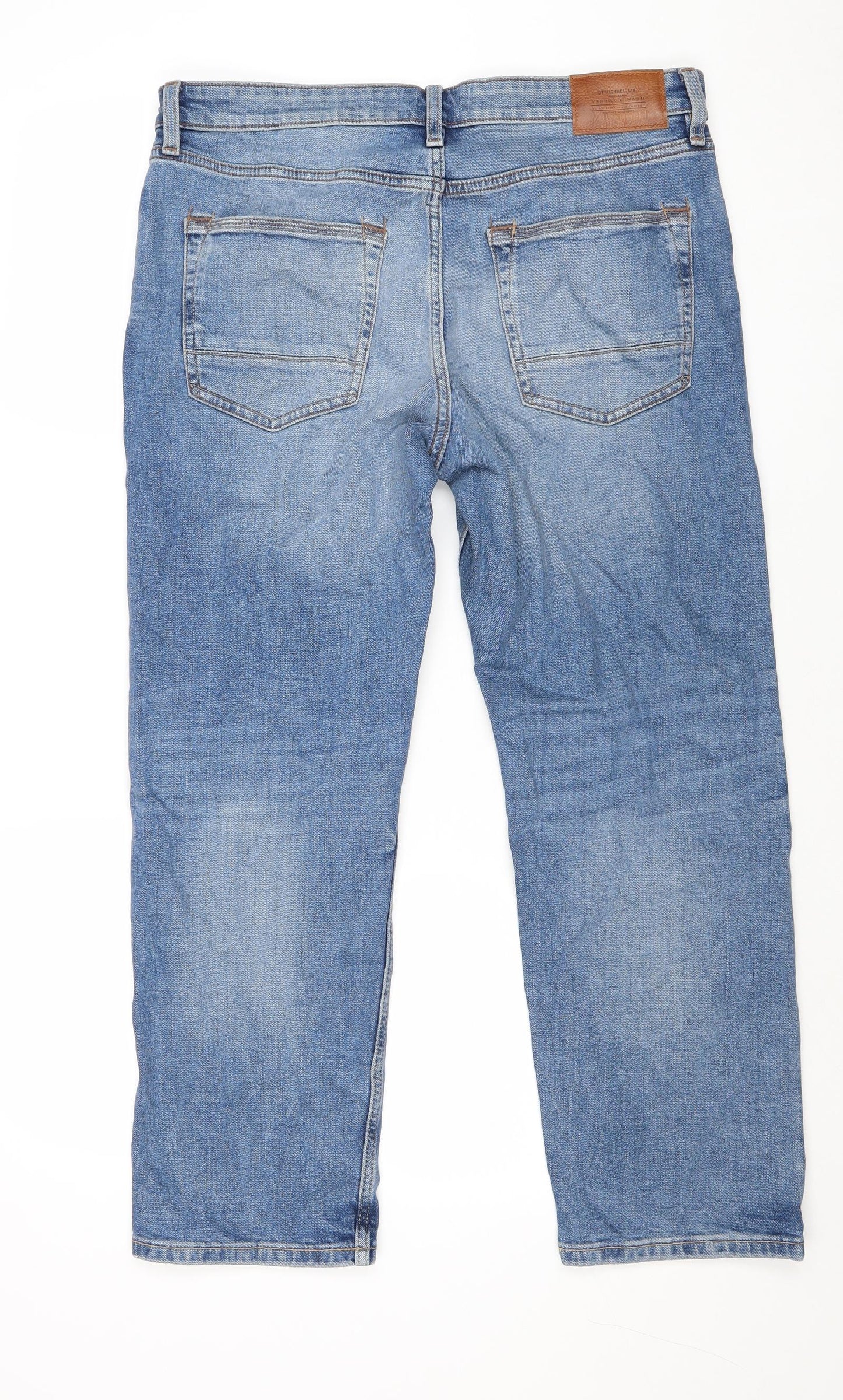 Marks and Spencer Mens Blue Cotton Straight Jeans Size 34 in Regular Zip