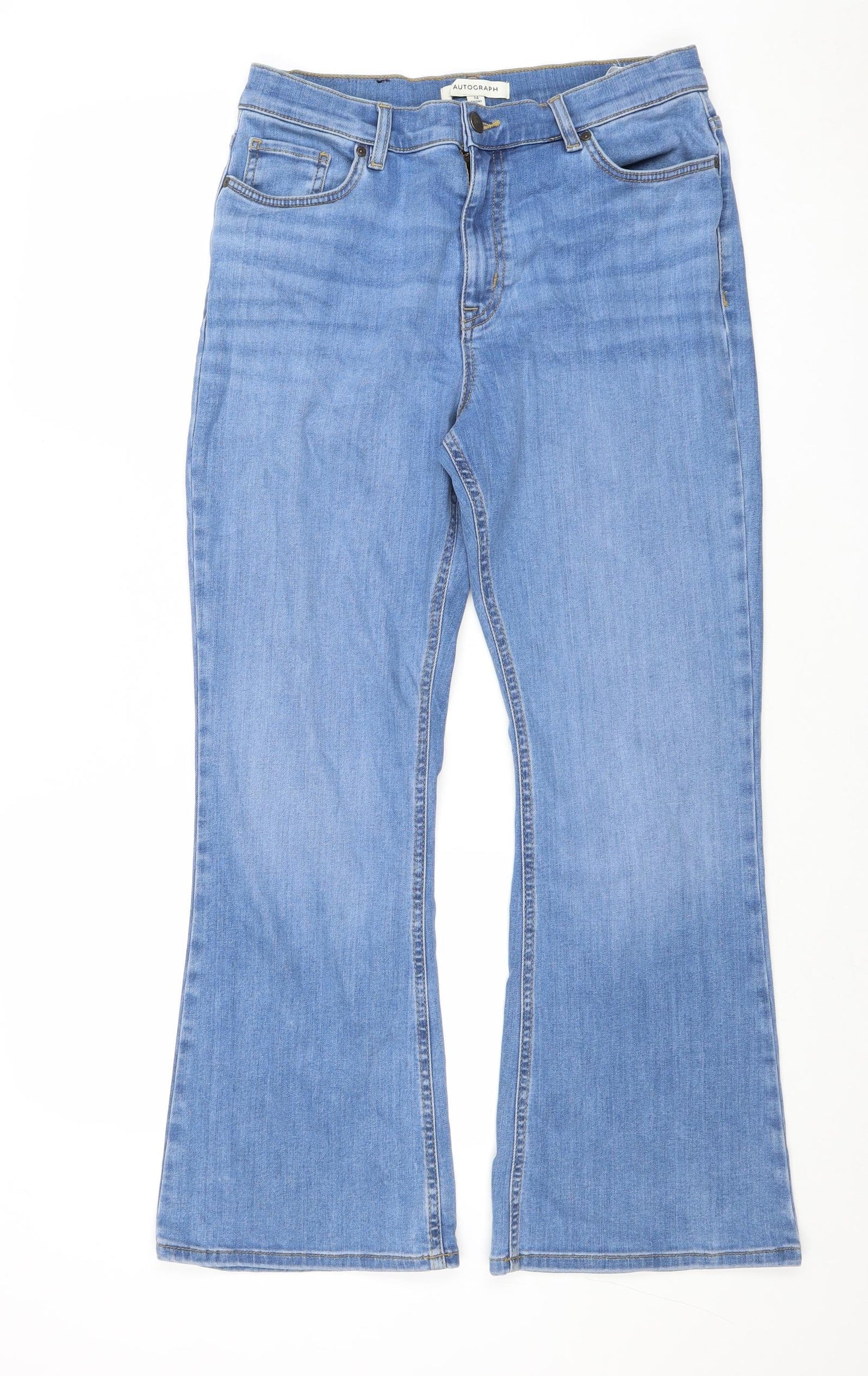 Autograph Womens Blue Cotton Bootcut Jeans Size 14 Regular Zip
