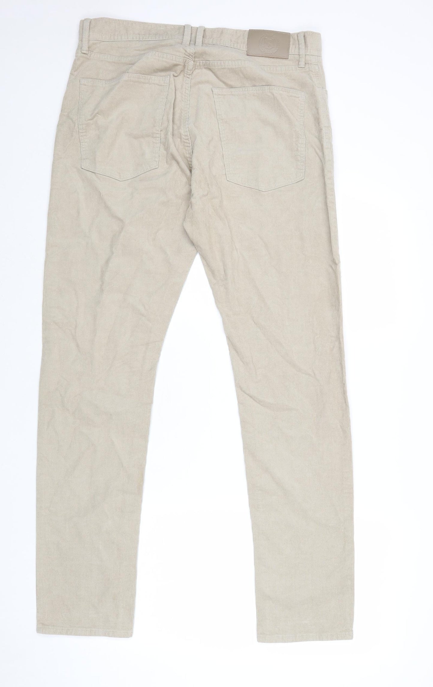 Marks and Spencer Mens Beige Cotton Trousers Size 34 in Regular Zip