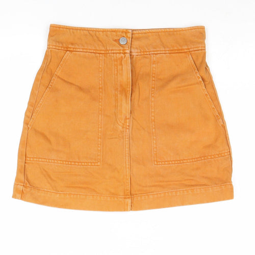 Weekday Womens Orange Cotton Mini Skirt Size 8 Zip