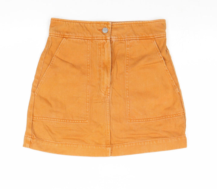 Weekday Womens Orange Cotton Mini Skirt Size 8 Zip