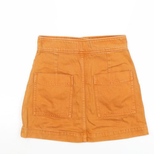 Weekday Womens Orange Cotton Mini Skirt Size 8 Zip