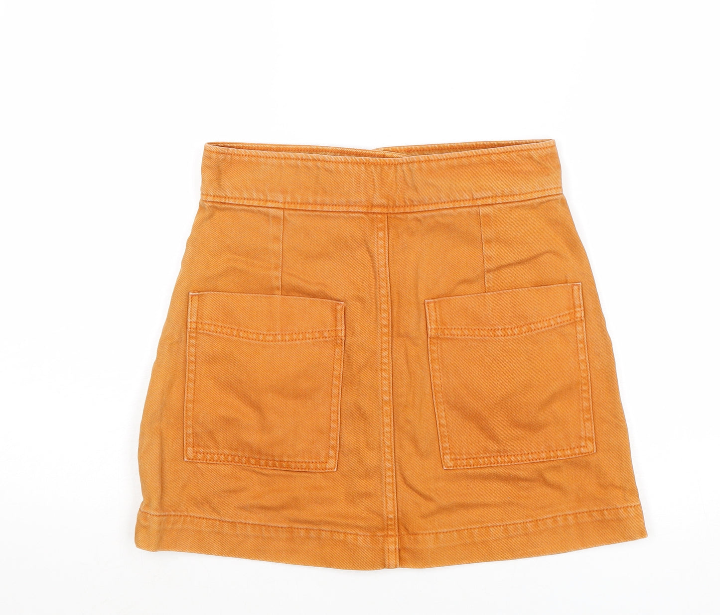 Weekday Womens Orange Cotton Mini Skirt Size 8 Zip