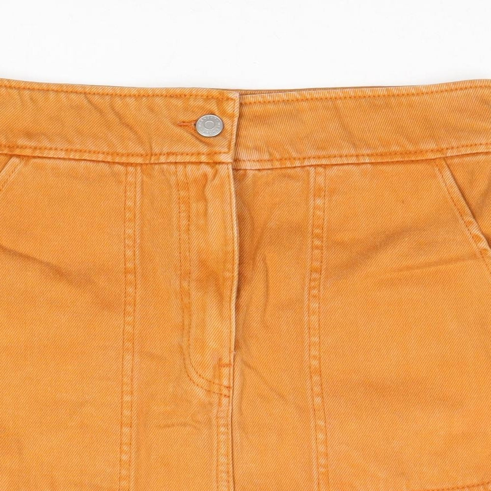 Weekday Womens Orange Cotton Mini Skirt Size 8 Zip