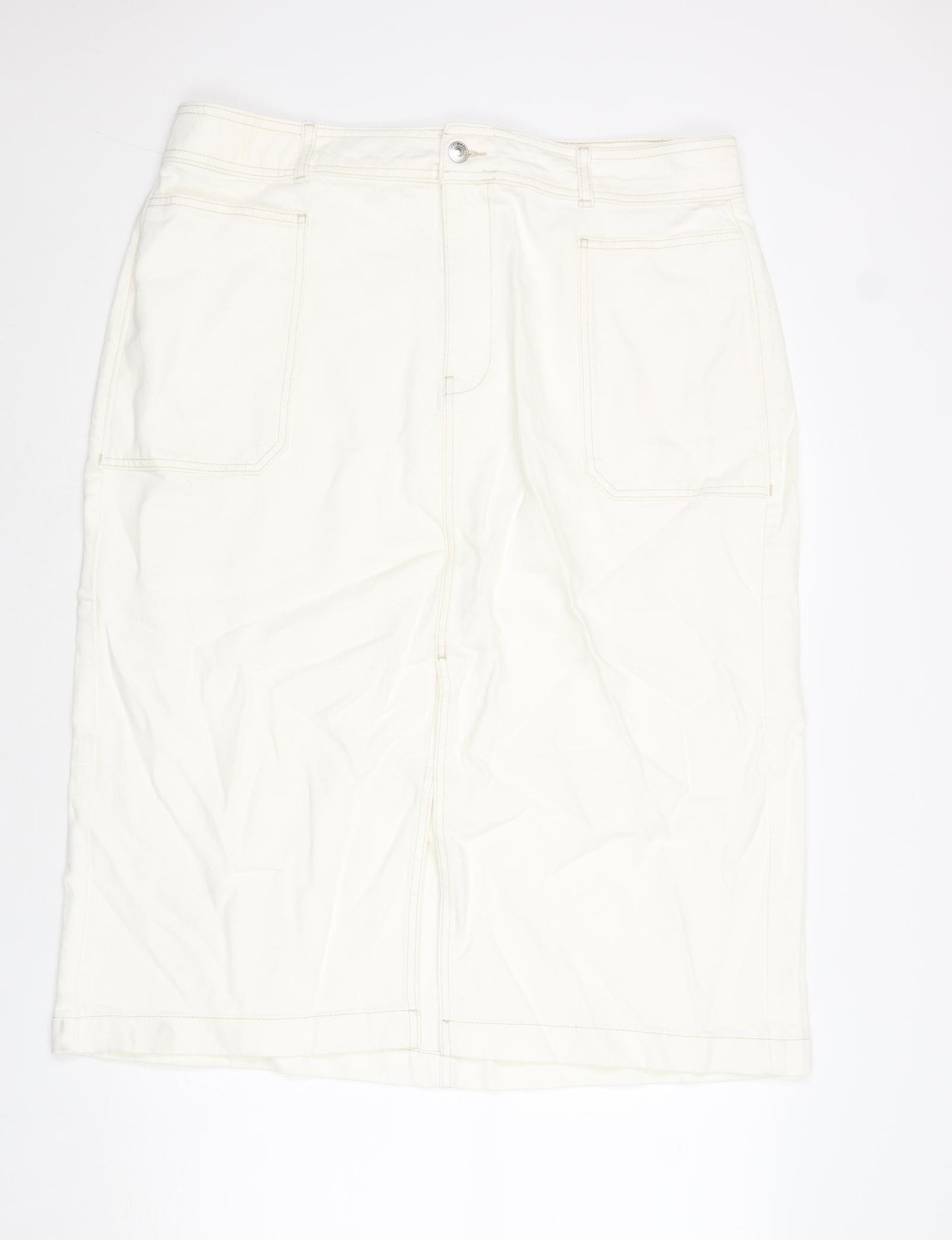 Marks and Spencer Womens White Cotton A-Line Skirt Size 20 Zip