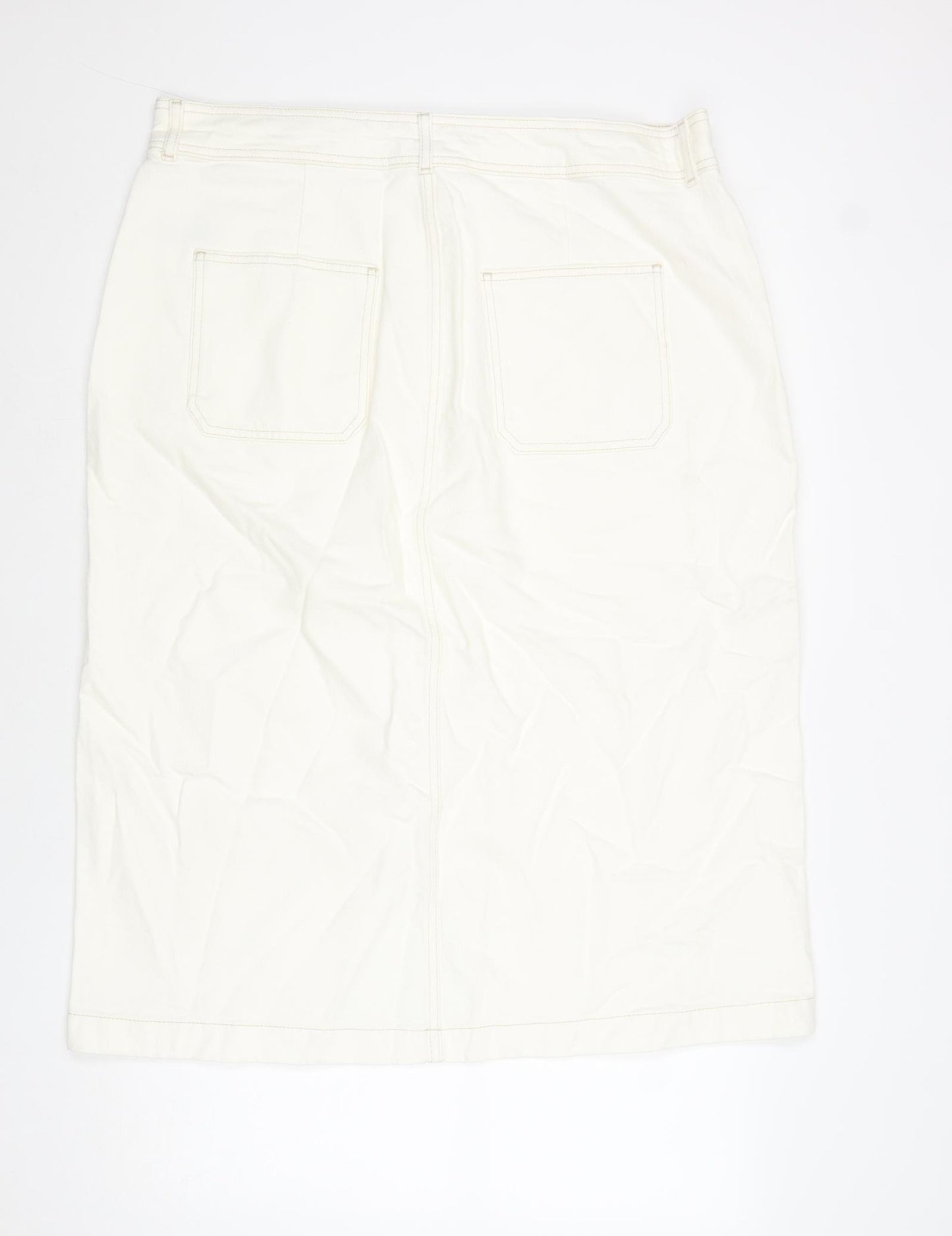 Marks and Spencer Womens White Cotton A-Line Skirt Size 20 Zip