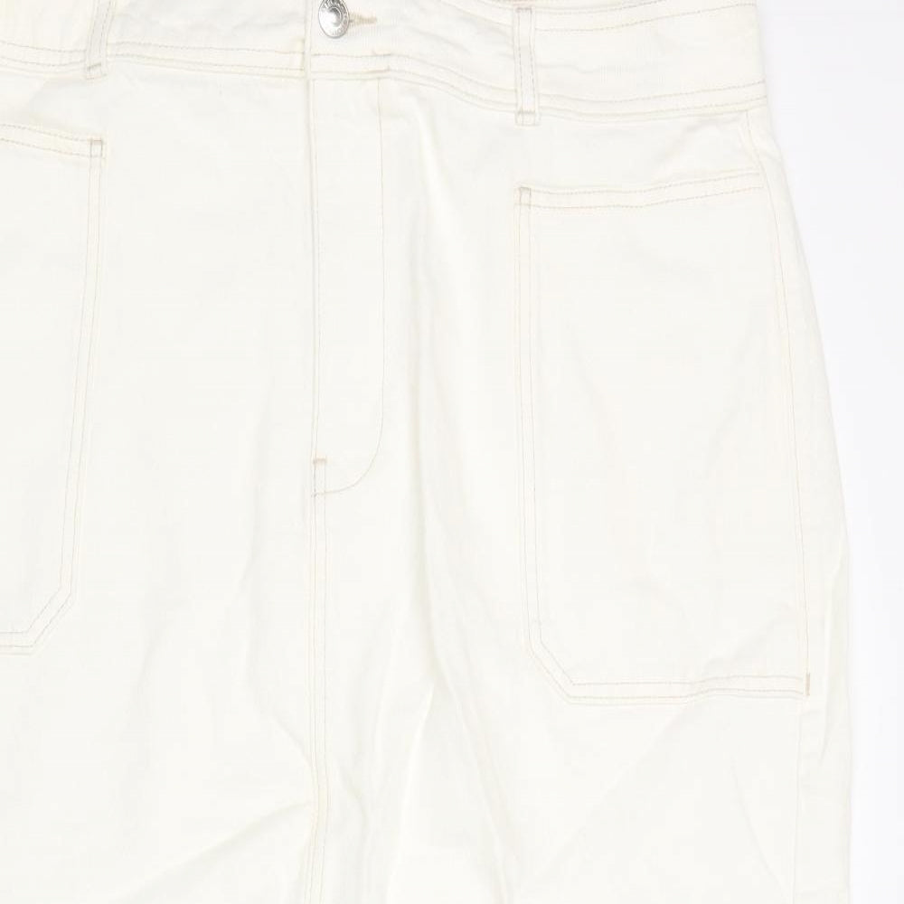 Marks and Spencer Womens White Cotton A-Line Skirt Size 20 Zip
